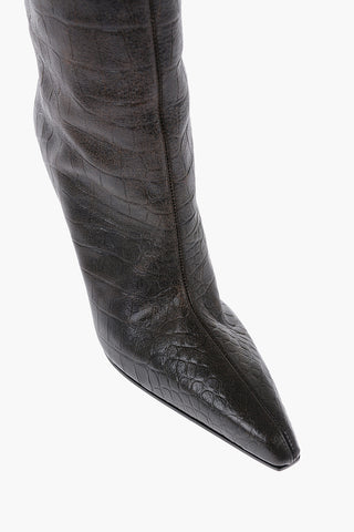 Croco-Leather Boots with Chunky Heel 11cm
