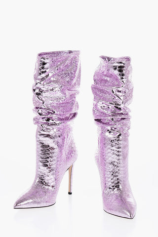 Metallic Leather Ankle Boots with Point Toe 10,5cm