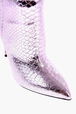 Metallic Leather Ankle Boots with Point Toe 10,5cm