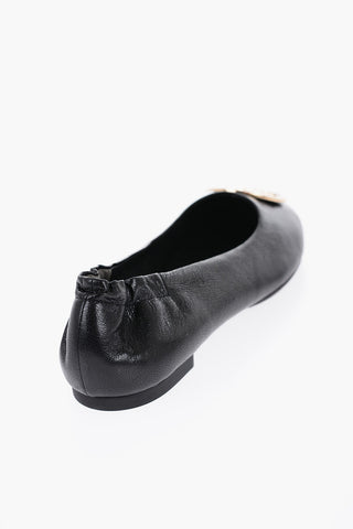 Leather CLAIRE Ballet flats with Golden-Effect Monogram