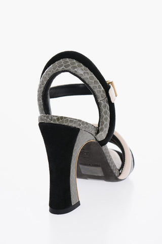 Snake-Leather and Velvet PUFFED UP Ankle Strap Sandals with Heel 9,5cm