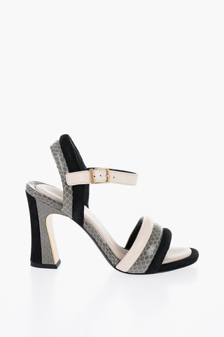 Snake-Leather and Velvet PUFFED UP Ankle Strap Sandals with Heel 9,5cm