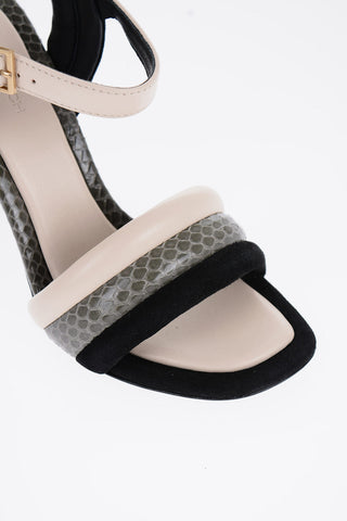 Snake-Leather and Velvet PUFFED UP Ankle Strap Sandals with Heel 9,5cm