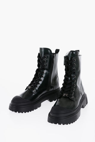 Patent Leather Combat boots with Contrast Laces