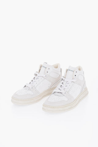 Leather High Top Sneakers with Suede Details