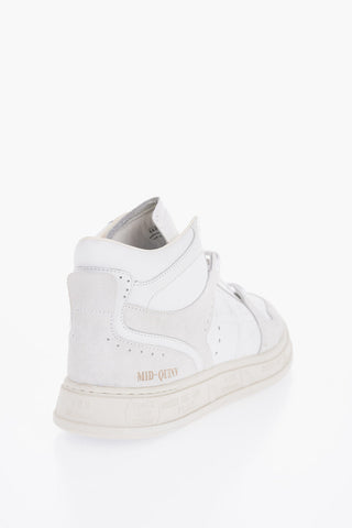 Leather High Top Sneakers with Suede Details