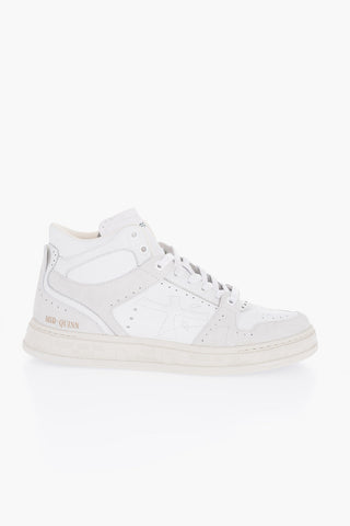 Leather High Top Sneakers with Suede Details