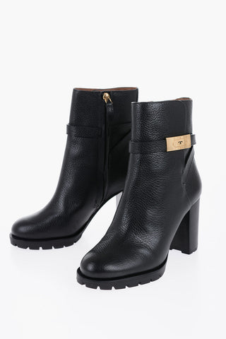 Textured Leather Ankle Boots with Strap