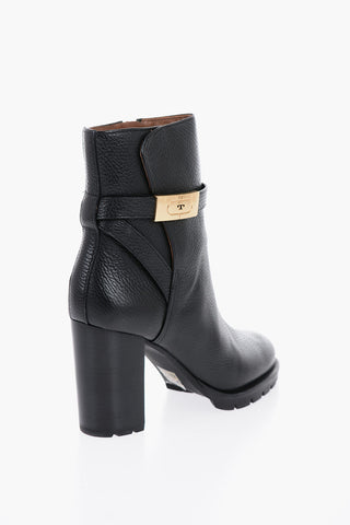 Textured Leather Ankle Boots with Strap