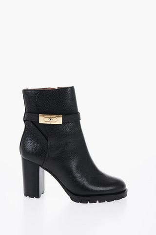 Textured Leather Ankle Boots with Strap