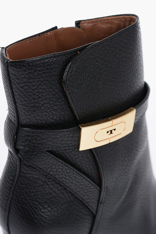 Textured Leather Ankle Boots with Strap