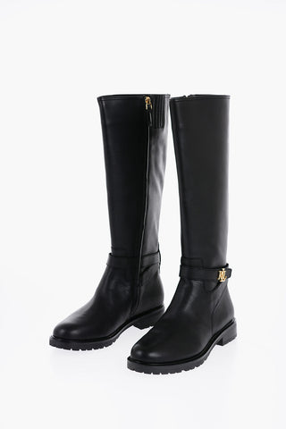 LAUREN Textured Leather HALLEE Boots with Zip