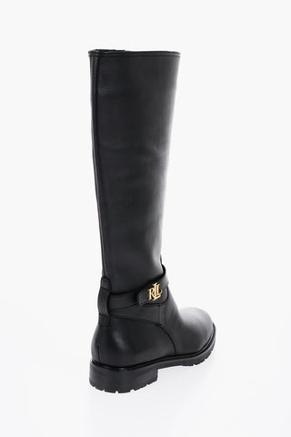 LAUREN Textured Leather HALLEE Boots with Zip