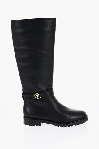 LAUREN Textured Leather HALLEE Boots with Zip