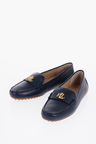 LAUREN Leather BARNSBURY Loafers with Golden-Effect Monogram