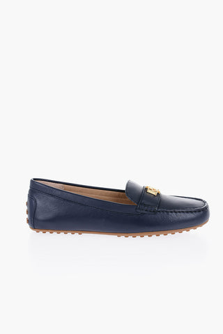 LAUREN Leather BARNSBURY Loafers with Golden-Effect Monogram