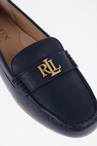 LAUREN Leather BARNSBURY Loafers with Golden-Effect Monogram