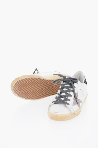 Vintage Effect Leather Low-Top Sneakers with Sequined