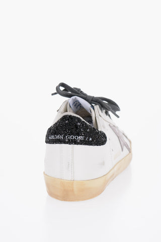 Vintage Effect Leather Low-Top Sneakers with Sequined