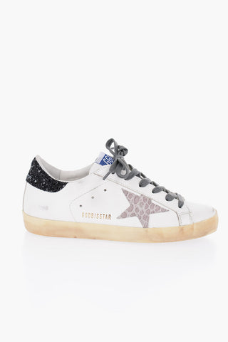 Vintage Effect Leather Low-Top Sneakers with Sequined