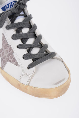 Vintage Effect Leather Low-Top Sneakers with Sequined