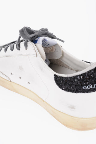 Vintage Effect Leather Low-Top Sneakers with Sequined