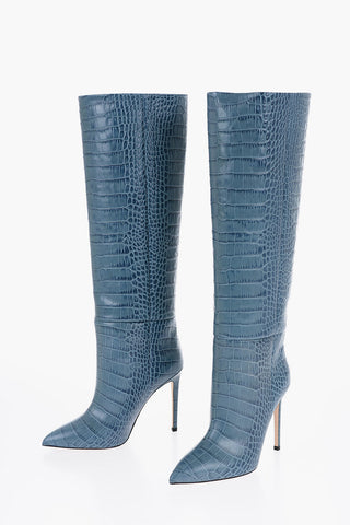 Crocodile Effect Leather Knee-Length Boots Heel 10cm