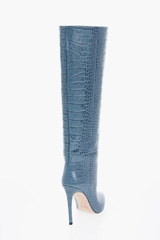 Crocodile Effect Leather Knee-Length Boots Heel 10cm