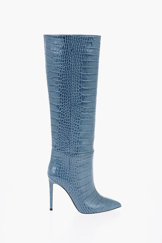 Crocodile Effect Leather Knee-Length Boots Heel 10cm