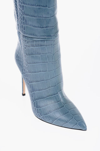 Crocodile Effect Leather Knee-Length Boots Heel 10cm