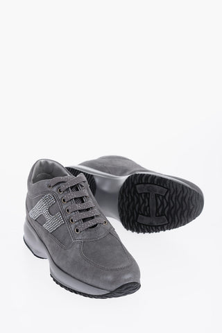 Sneakers Basse in Pelle con Logo in Strass