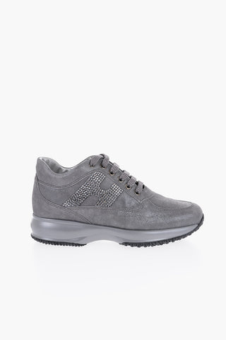 Sneakers Basse in Pelle con Logo in Strass