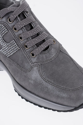 Sneakers Basse in Pelle con Logo in Strass