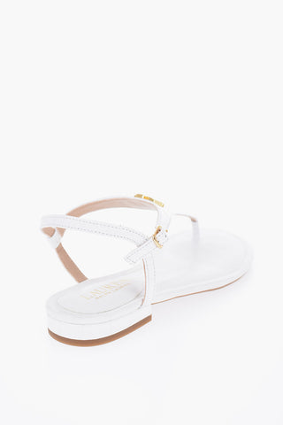 Leather Thong Sandals with Golden Monogram