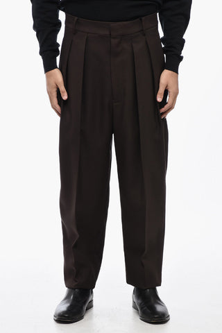 Solid Color Double-Pleat Pants with Belt Loops