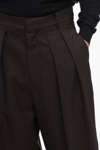 Solid Color Double-Pleat Pants with Belt Loops