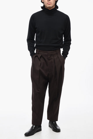 Solid Color Double-Pleat Pants with Belt Loops