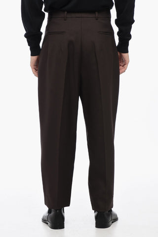 Solid Color Double-Pleat Pants with Belt Loops