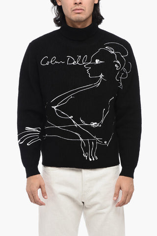Wool Turtleneck Sweater with Maxi Embroidery