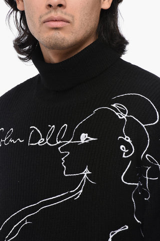 Wool Turtleneck Sweater with Maxi Embroidery