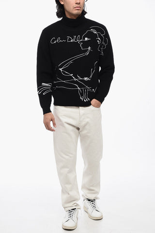 Wool Turtleneck Sweater with Maxi Embroidery