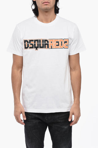 Solid Color CIGARETTE FIT Crew-neck T-Shirt with Printed Logo