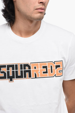 Solid Color CIGARETTE FIT Crew-neck T-Shirt with Printed Logo
