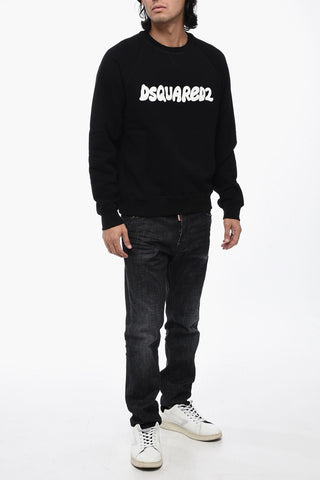 Felpa Girocollo COOL FIT in Cotone Felpato con Logo a Contrasto