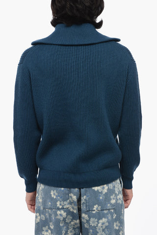 Ribbed Merino Wool Sweater with Half Zip