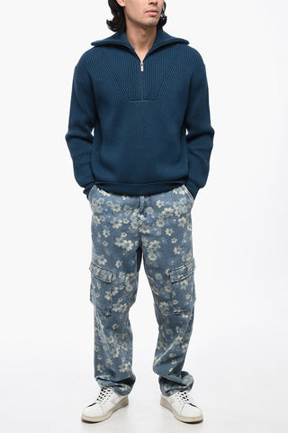 Ribbed Merino Wool Sweater with Half Zip