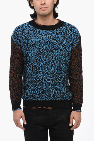 Two-Tone Cotton Blend Crew-neck Sweater