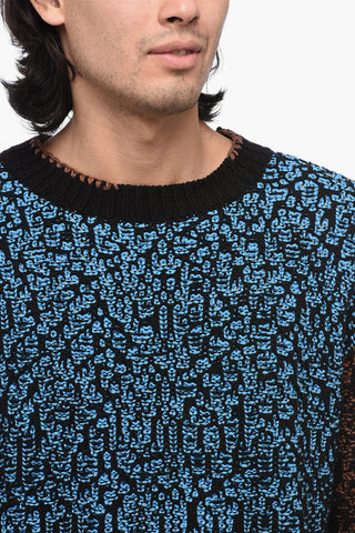 Two-Tone Cotton Blend Crew-neck Sweater