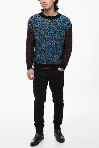 Two-Tone Cotton Blend Crew-neck Sweater