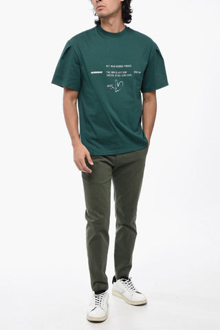 BLUE MARK Solid Color Oversized Fit Crew-neck T-Shirt with Contrasting Print
